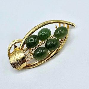 Jade Brooch Vintage Flower Bouquet Goldtone Floral Leaf Pin